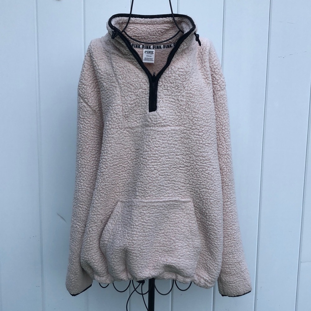 Pink Victoria's Secret Sherpa Sweatshirt Size Large Cream Fuzzy Top Sweatshirt